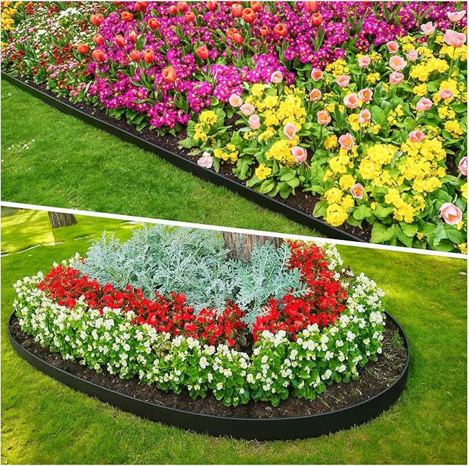 3in Tall,40ft Landscape Edging Kit with 60pcs Metal Spikes, Reinforced Rib Design,No-Dig Flexible Plastic Edge Border for Landscape, Lawn,Garden,Flower Beds,Yard,Paver,Playground, Fence,Pathway,Black