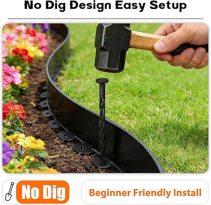 4 inch Tall Landscape Edging Kit 120FT Garden Edging with Spikes for Lawn Edging and Flower Beds (Black, 120FT)