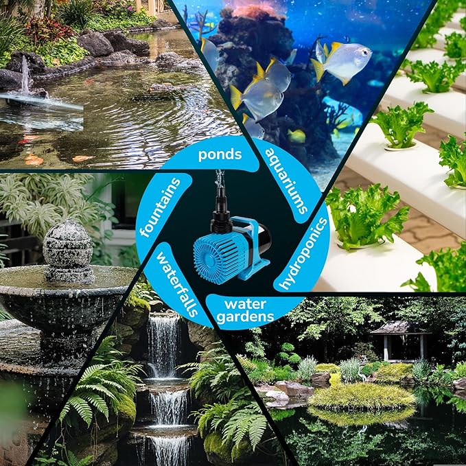 Hexago 5300GPH Submersible Water Pump, 450W Water Pond Pump with Barrier Bag, 33FT Power Cord, 25FT Lift Quiet Water Garden Pumps for Pond, Waterfall, Fountains, Fish Tank and Hydroponic, UL Listed