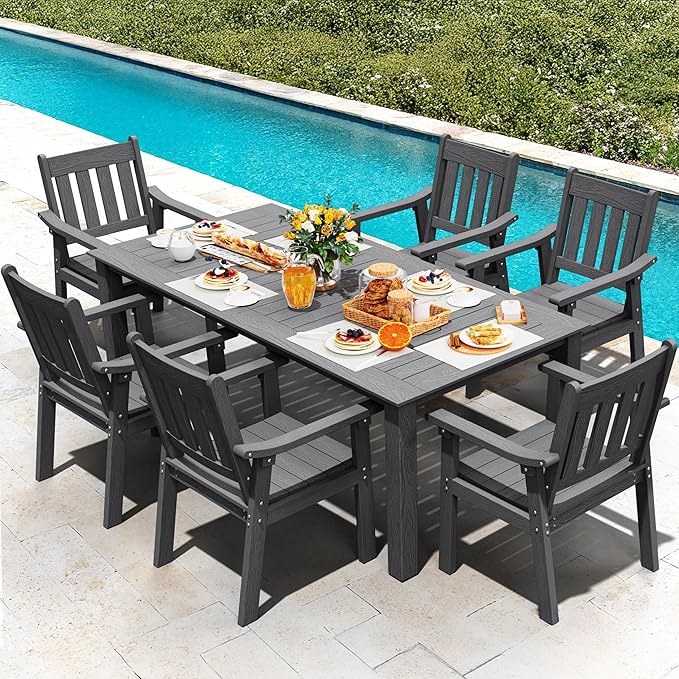 YEFU Patio Dining Chairs Set of 6: All Weather Outdoor Dining Chairs with Wide Curved Seat and Backrest - Outdoor Furniture Plastic for Outside Backyard/Garden/Porch/Deck 350lbs Capacity Grey