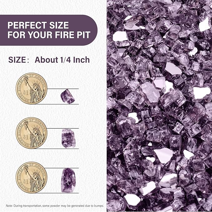 NUPICK 5 Pound Fire Glass, 1/4 Inch Reflective Fire Pit Glass, Tempered Firepit Glass Rock for Propane or Natural Gas, Glass Rocks for Fire Pit Table, Fireplace Glass for Landscaping, Violet