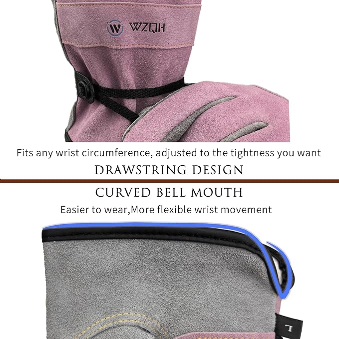 Leather Work Gloves for Men or Women. Large Glove for Gardening, Tig/Mig Welding, Construction, Chainsaw, Farm, Ranch, etc. Cowhide, Cotton Lined, Utility, Firm Grip, Durable. Pink-Grey L