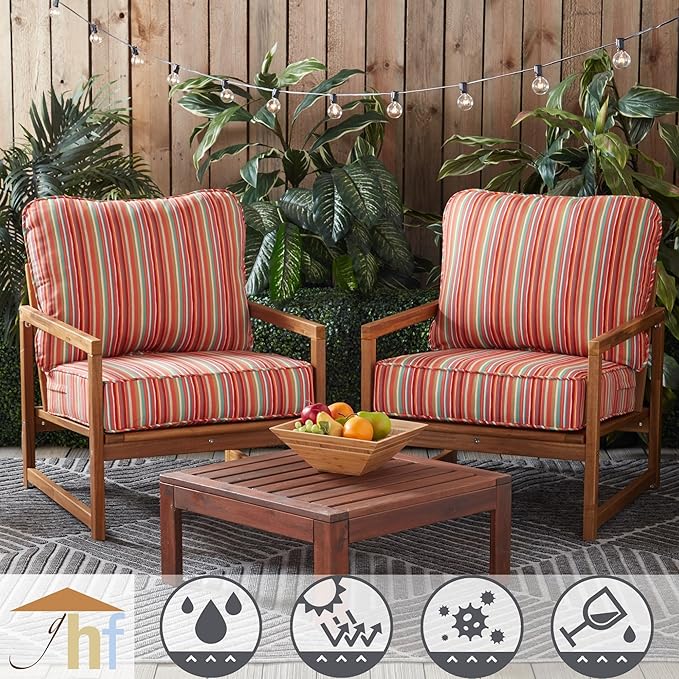 Greendale Home Fashions Outdoor Reversible 2-Piece Deep Seat Cushion Set, Coral Stripe