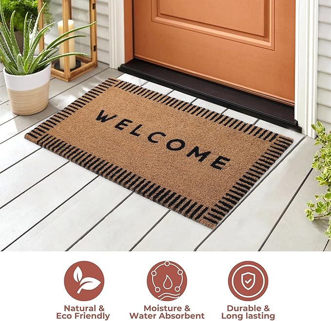 Folkulture Welcome Matt Outdoor | 16 x 28 Door Mats for Front Door Mat Outside Entrance | Eco Friendly | Welcome-Mats Cute | Coir Door Mats | Outdoor Decor for Home | Durable & Anti Slip