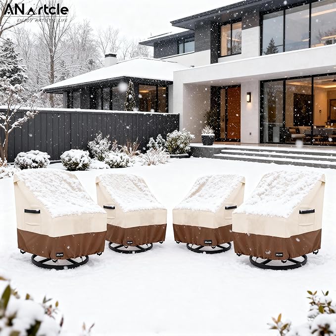 Swivel Patio Chair Cover 4 Pack,600D Waterproof Heavy Duty Outdoor Chair Cover(30 W x 34 D x 36 H inches),Patio Furniture Covers,Outdoor Furniture Covers Waterproof,Beige&Brown