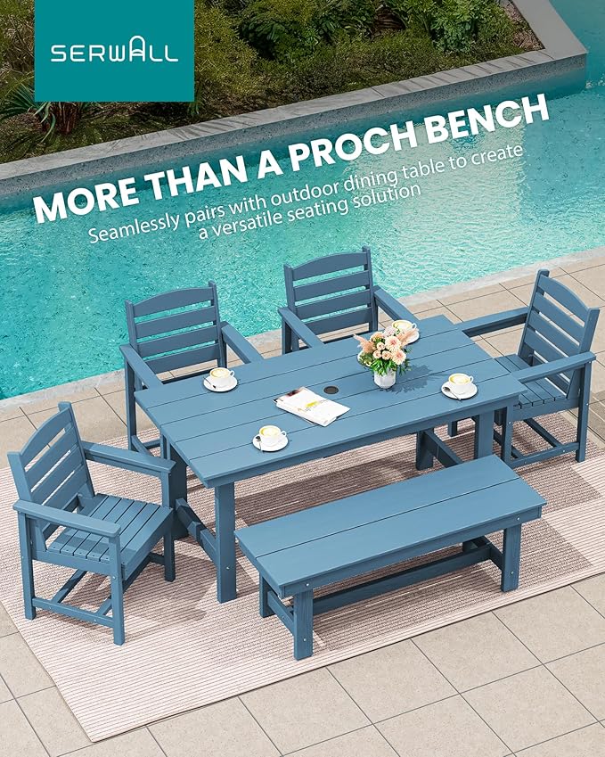 SERWALL 2-Person Outdoor Bench Backless, HDPE Outdoor Benches Weatherproof, 700 Lbs Weight Capacity, Poly Lumber Patio Furniture for Garden, Porch and Park, Navy, 2 Pack