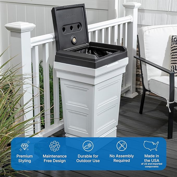 Step2 Atherton Large Garbage Container, Indoor/Outdoor Trash Can with Lid, Weather Resistant, Made of Durable Plastic, Weather-Resistant, Classic White