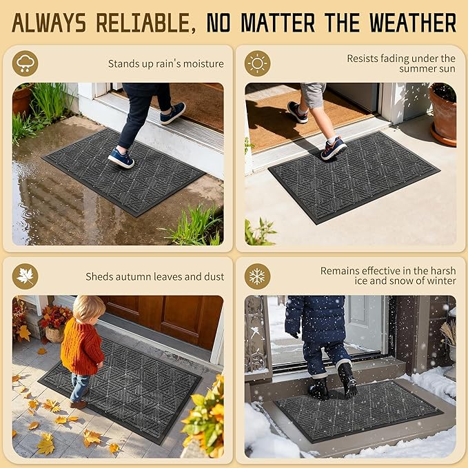 Yimobra Large Door Mat 36x24, All-Weather Waterproof Non-Slip Welcome Matt Outdoor, Heavy Duty Non Slip Doormat for Entryway for Patio and Garage Indoor, Easy Clean, Mix Grey