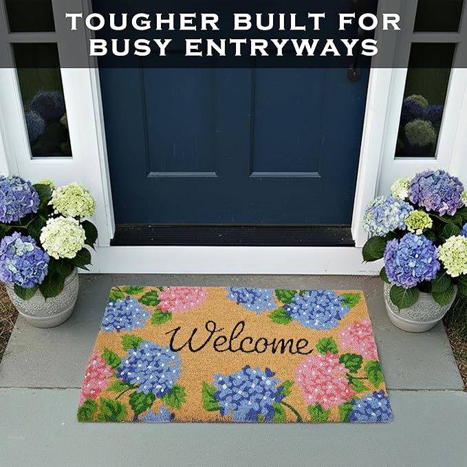 MAINEVENT Hydrangea Door Mat 30x17 Inch, Vibrant Hydrangea Doormat Outdoor, Hydrangeas Outdoor Mat for Spring, Floral Doormat for Summer, Welcome Mat Floral, Coir Spring Door Mat