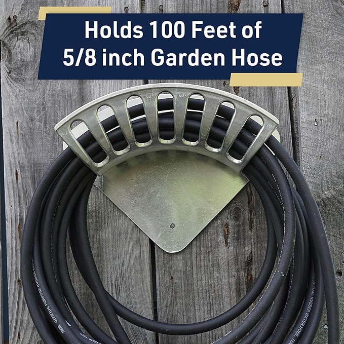Hose Holder - Heavy Duty Aluminum Water Hose Hanger Wall Mount - Garden Hose Reel for 200ft 1/2" Hoses - Water Hose Holder - Hose Rack for Outside by Kings County Tools