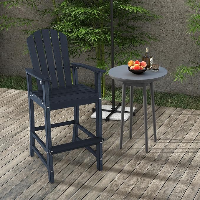 Giantex HDPE Outdoor Bar Stools - All Weather Tall Adirondack Chair with Armrest, Footrest, Load 360Lbs, 30-Inch Counter Height Bar Stool for Patio, Garden, Yard, Indoor Or Outdoor Use (1, Navy)