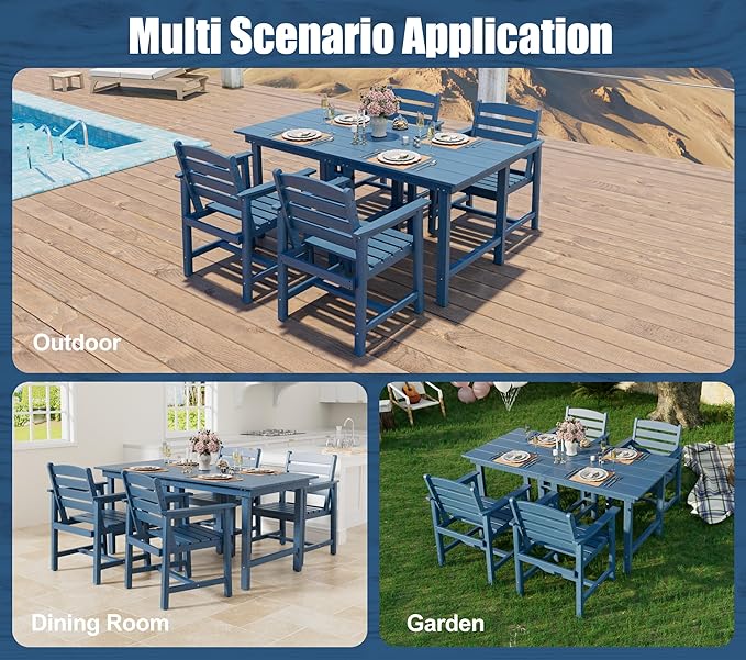 Anbuy Patio HDPE Dining Table Set, 5-Piece Outdoor Dining Table Sets, 2 in 1 Outdoor Furniture Table and 4 Outdoor Chairs for Garden, Backyard, Poolside, Easy Assembly, Blue