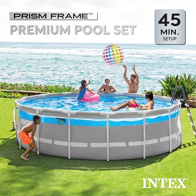 INTEX 26729EH 16ft x 48in Prism Frame Clearview Above Ground Swimming Pool Set, Includes 1500 GPH Cartridge Filter Pump, SuperTough Puncture Resistant, Rust Resistant, 5061 Gallon Capacity