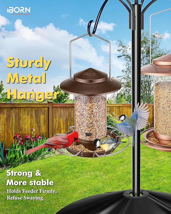 iBorn Bird Feeder Metal Squirrel Chew-Proof Bird Feeders for Outdoors Hanging Outside for Cardinal, Holds 1.5LB Seed with 3 Perchs, Brushed Coffee (Seed is not Included)