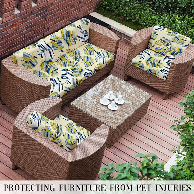 8Pcs Outdoor Cushion Covers, Patio Cushion Covers,Stretch Elastic Slipcovers, Replacement Washable & Reusable Furniture Protector for Patio Couch (Yellow Maple-Pattern,Cover Only)
