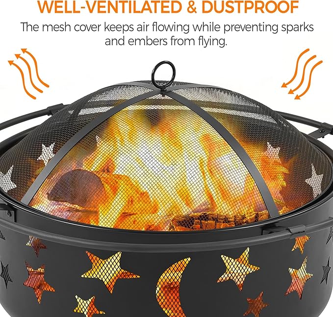 Yaheetech Fire Pit 30in Fire Pits for Outside Wood Burning Outdoor Fireplace with Spark Screen, Poker for Bonfire Patio Backyard Garden Picnic