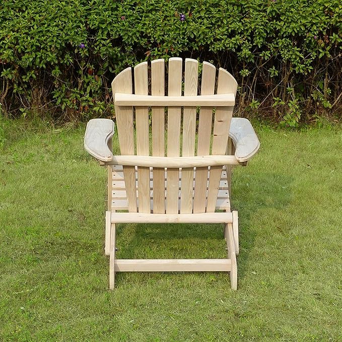 Foldable Wooden Adirondack Chair, Outdoor, Garden, Lawn, Deck Chair, Natural, MPG-ACE010KIT