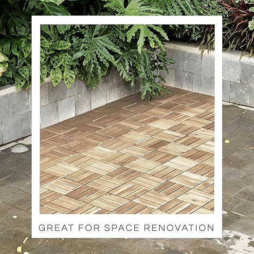 30 Pcs Deck Tiles, Patio Flooring - Outdoor Waterproof Acacia Wood Tiles for All Weather Use - Balcony, Backyard, Indoor & Outdoor (White Crossed Pattern, 30 Square Ft)