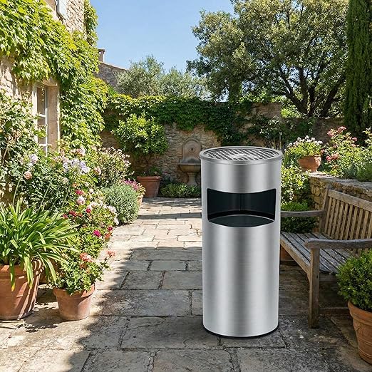 4.5 gal/17 L Trash Can, Stainless Steel Outdoor Trash Cans, Commercial Garbage Can with Removable Inner Bucket, Waste Bin Container with Lid for Outside Patio