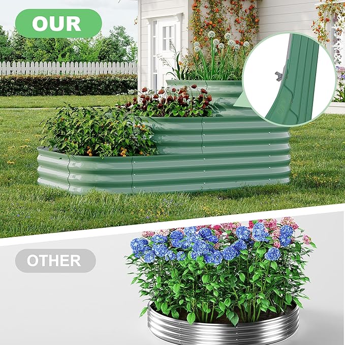 Galvanized Raised Garden Bed Kit - 61x42x31 in Outdoor Planter Box for Vegetables, Herbs, Flowers. Modular 3-in-1 Raised Garden Beds Outdoor with Open Base, Garden Box for Deep Root Growth, Green