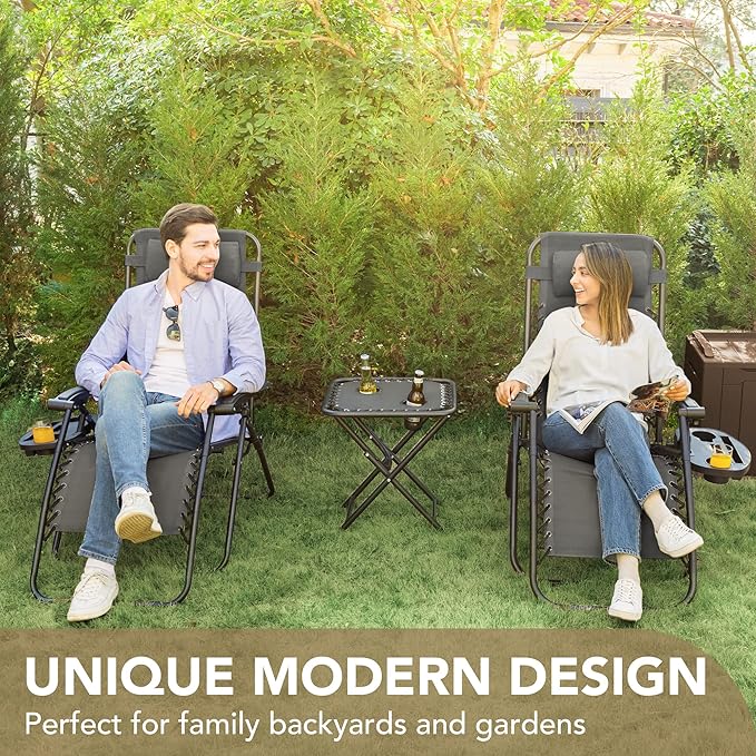 Devoko Patio Zero Gravity Chair Outdoor Free Folding Adjustable Chaise Lounge Chairs Beach Pool Side Using Reclining with Pillow Set of 2 (Black)