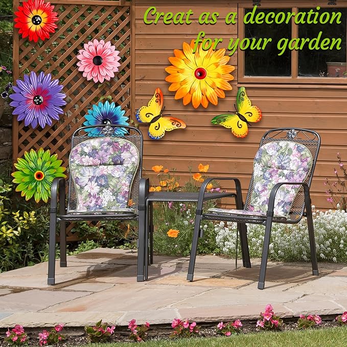 Gisafai 10 Pack Metal Flowers Wall Art Decor Outdoor, 3D 6 Pcs Daisy Flowers 4 Pcs Butterfly Metal Wall Art Fence Hanging for Fence, Patio, Garden, Backyard, Lawn, Balcony(Fashion)