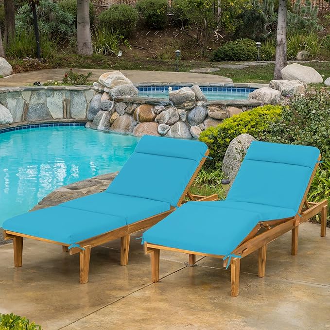 Chaise Lounge Cushion 80x26x3 Inch – Set of 2 Outdoor Lounge Chair Cushions, Lounger Pad Replacement with Fade-Resistant, Removable & Machine-Washable Covers, Ideal for Patio Chaise Chairs, Teal