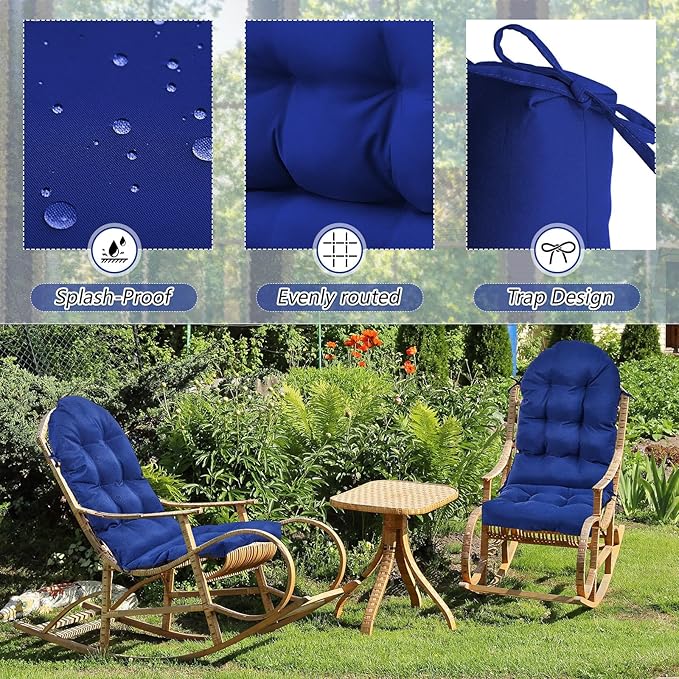 Geelin 6 Pcs Adirondack Chair Cushion High Back Patio Chair Cushion 44 x 19 x 4 Inch Tufted Weather Resistant Fade Resistant Seat Rocking Chair Cushion for Patio Rocking Chair Cushion Seat (Dark Blue)