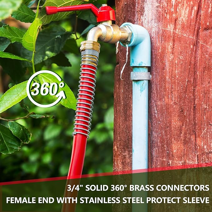 5/8" Garden Hose 20ft, -40℉ To 190℉ Hot/Cold, Heavy Duty,Flexible, 300psi Working, 1000psi Burst, 3/4" Brass Fittings with Hose Protector Coil Spring for Outdoor,Yard, Farm