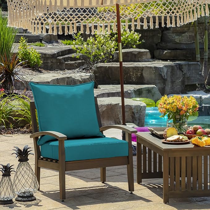 Arden Outdoor Deep Seat Cushion Set, 24 in x 24 in, Weather-Proof, Rain-Proof, Fade Resistant Patio Cushion for Chair, Sofa, and Couch Lake Blue Leala