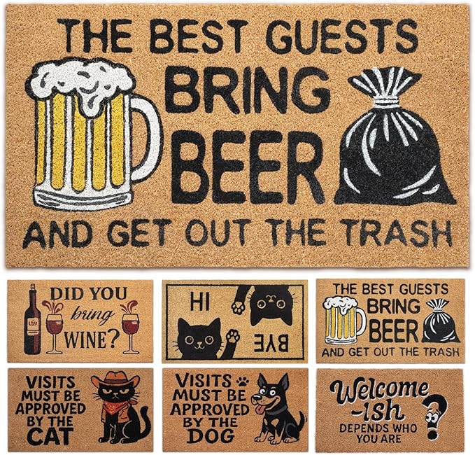 Coir Doormat Outdoor Entrance - The Best Guests Bring Beer - 17"x30" - Funny Door mats Outside - Welcome mat Funny - Indoor/Outdoor Doormat