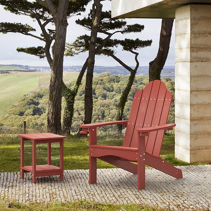 LUE BONA HDPS Adirondack Chairs Set of 6, Fire Pit Outdoor Chair Weather Resistant with Cup Holder, Modern Plastic Chair Plastic for Patio, Deck, Proch, 350LBS, Red