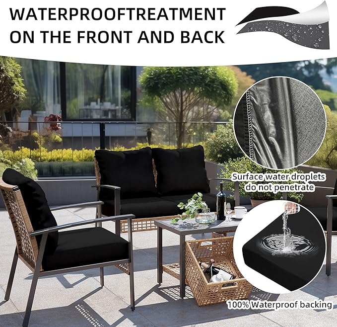 8Pcs Outdoor Cushion Covers, Patio Cushion Covers,Stretch Elastic Slipcovers, Replacement Washable & Reusable Furniture Protector for Patio Couch (Black,Cover Only)