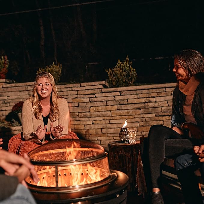 TIKI Reunion Fire Pit Screen & Poker Set – Outdoor Fire Pit Spark Protector & Ember Guard – Fire Poker Tool for Safe & Controlled Fires – Durable Metal Fire Pit Accessories in Gold & Black