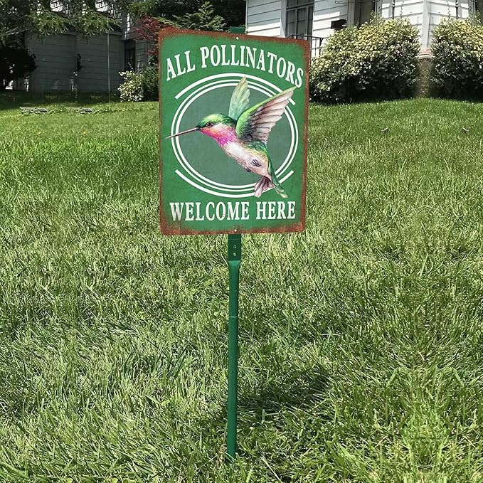 Vintage Garden Signs all pollinators welcome here Retro Yard Metel Tin Signs outdoor Aluminium Wall Decor