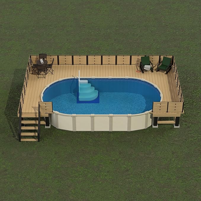 Aqua Select Resin Pool Steps for Above Ground Pools | Seaside Mist Blue | Heavy-Duty ABS Construction | 350 lb Capacity, Non-Slip Step Treads, & Handrail | Includes Liner Guard | No Weights Needed