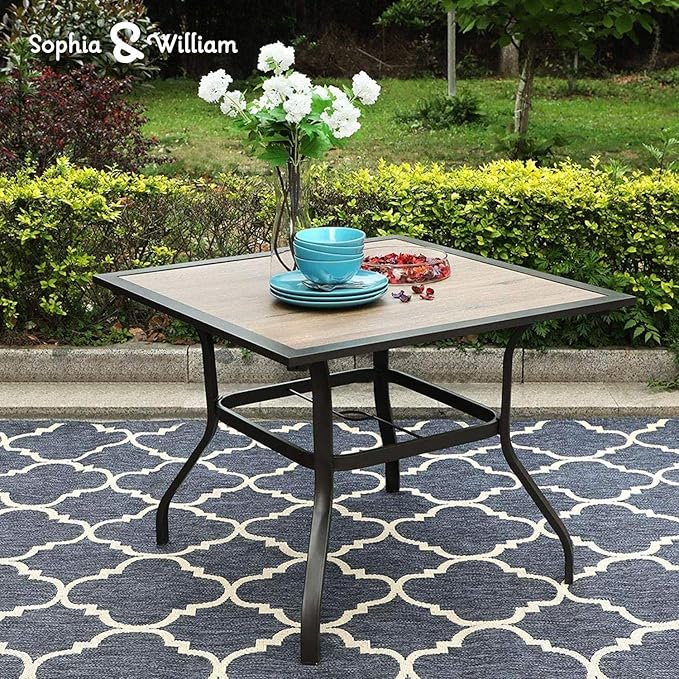 PHI VILLA 5 Piece Patio Dining Set Metal Outdoor Table and Chairs Furniture Set, 37" Square Bistro Table with Umbrella Hole and 4 Backyard Garden Chairs Support 300LBS for Deck, Lawn, Garden