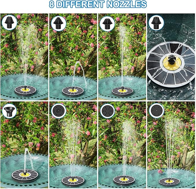 Yzert Solar Fountain for Bird Bath, 3.5W Upgraded Solar Bird Bath Fountains with 4 Fixed Pipes 7 Nozzles No Battery, Solar Fountain Pump for Bird Bath Outdoor(White)