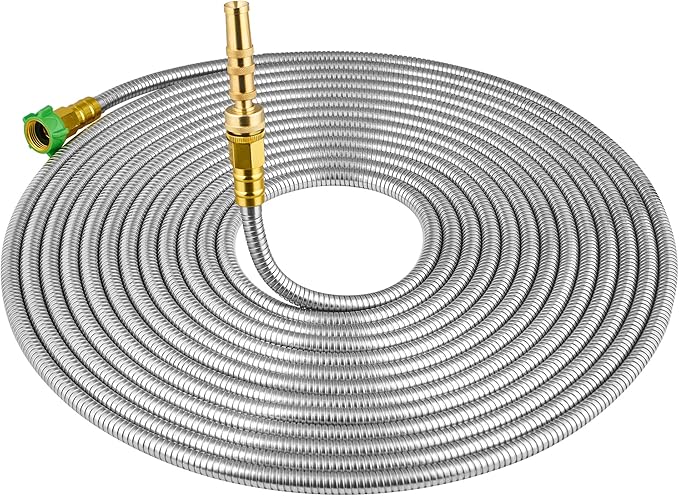 SKYWARD 304 Stainless Steel Garden Hose with Brass Garden Hose Nozzle, Anti-Leakage, Flexible & Lightweight Kink Free Water Hose, Easy to Use & Store (100ft)