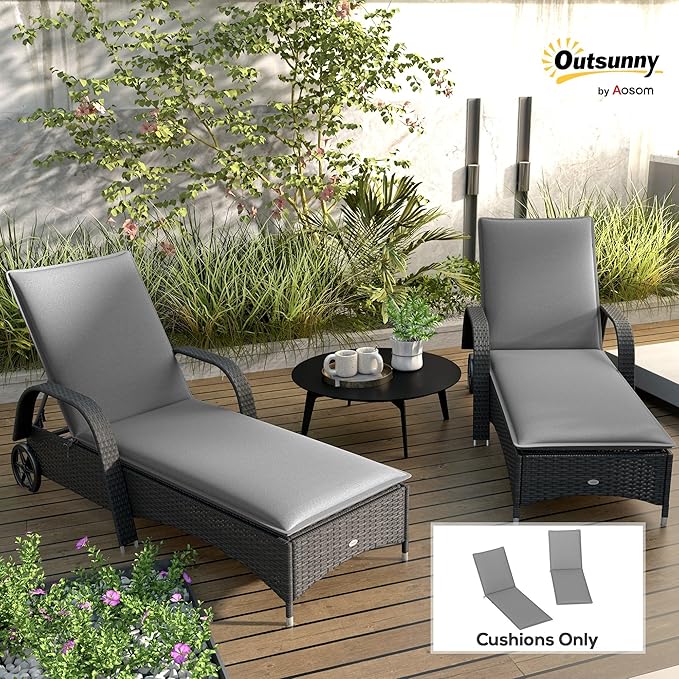 Outsunny Outdoor Lounge Chair Cushion Set of 2, UPF50+ 200gsm Fabric and 25D High-Density Foam, Foldable Patio Chaise Lounge Cushion Set, Fade Resistant for Lawn Pool, 76" x 23", Gray