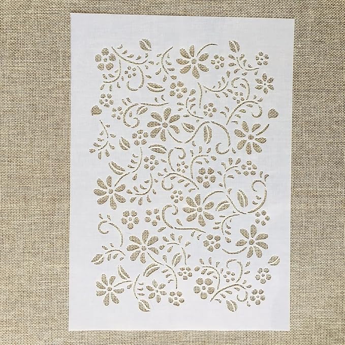 TIAMECH A4 Reusable Grass Stencil for Painting - Small Grass, Flowers & Leaves Layering Template, DIY Wall Art, Wood Furniture, Scrapbook & Crafts (8.3x11.7inch)