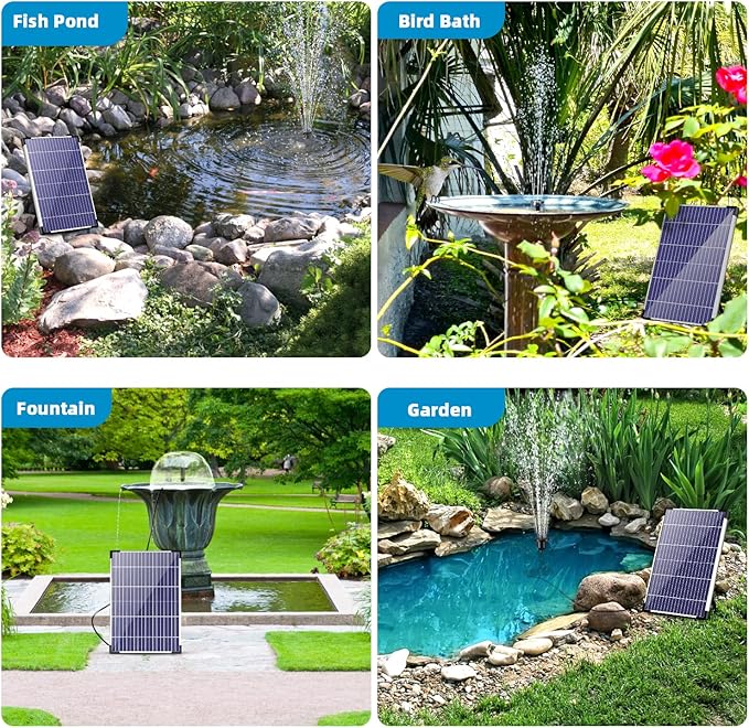 POPOSOAP Solar Water Pump 12W, Solar Water Fountain Pump Kit, 160GPH Submersible Solar Fountain Pump Flow Adjustable with PVC Tubing, 16.4Ft Cord for Ponds, Garden, Fish Pond, Waterfall, Hydroponics