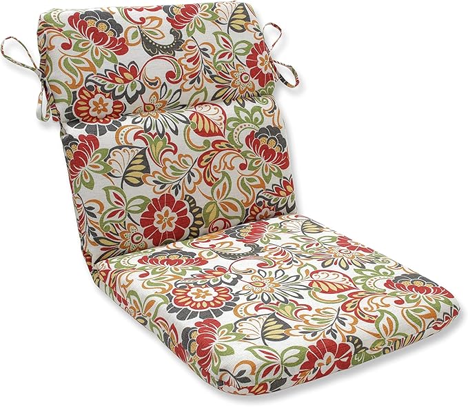 Pillow Perfect Bright Floral Indoor/Outdoor 1 Piece Split Back Chair Cushion Set With Ties, 1 Count, 40.5" x 21", Green/Red Zoe