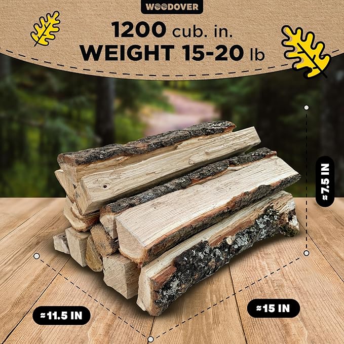 15" Oak Firewood Logs, with Fire Starters Set, Kiln-Dried Wood for Fire Pit, Seasoned Logs for Fireplace, Campfire, Firewood Bundle, Pizza Oven, Split Wood for Solo Stove, 1200 cub. in., 15-20lb