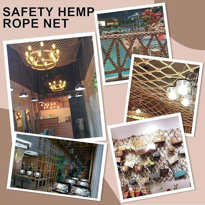 Safety Hemp Rope Net Kids Climbing Safety Netting Children Balcony Stairs Fence Railing Garden Playground Protection Heavy Duty Tree House Indoor&Outdoor Decor Rope Net 10mm/10cm 3.3x26.6ft(1x8m)