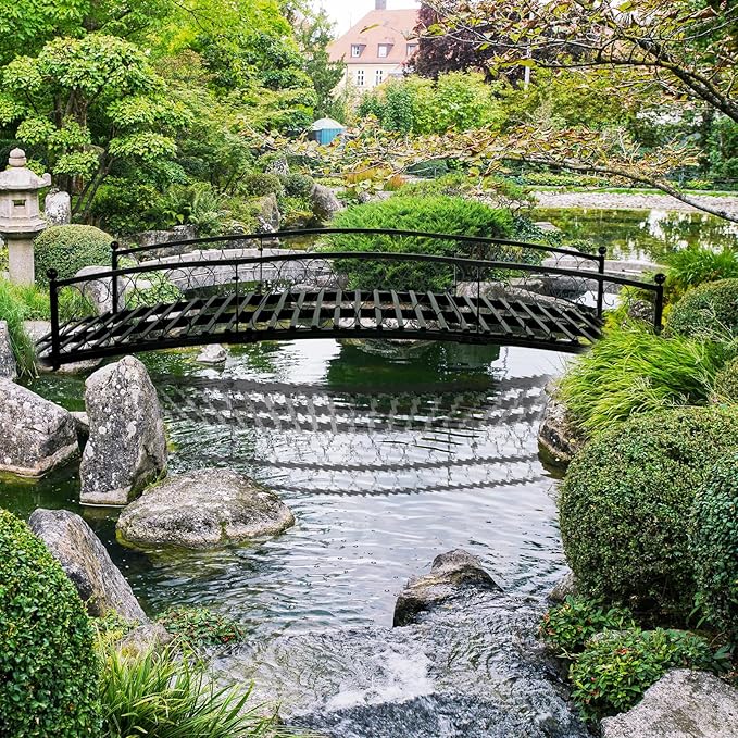 Metal Garden Bridge 8 FT, Durable Decorative Footbridge with Siderails Large Outdoor Bridges, Weight Capacity 770 lbs for Backyard, Creek, Lawn, Stream