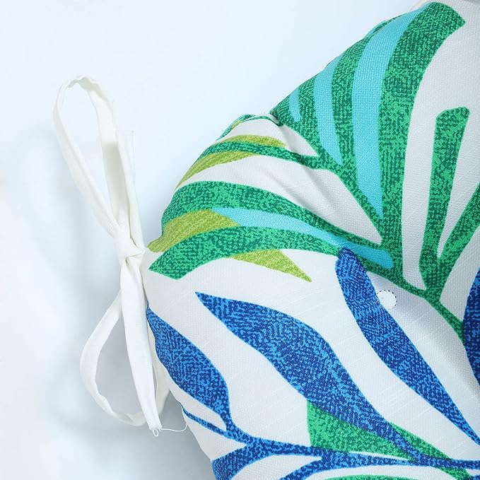 Pillow Perfect Tropic Botanical Indoor/Outdoor Tufted Wicker Seat Cushion with Ties, 2 Count, 15.5" x 16", Blue Islamorada