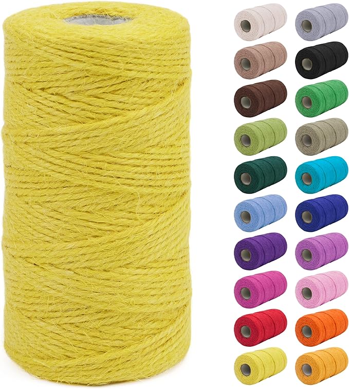 JeogYong 2mm Jute Twine String 328 Feet Natural Thick Garden Twine for Crafts, Outdoor, Gardening, Gift Wrapping, Plants, Packing Materials (Light Yellow)