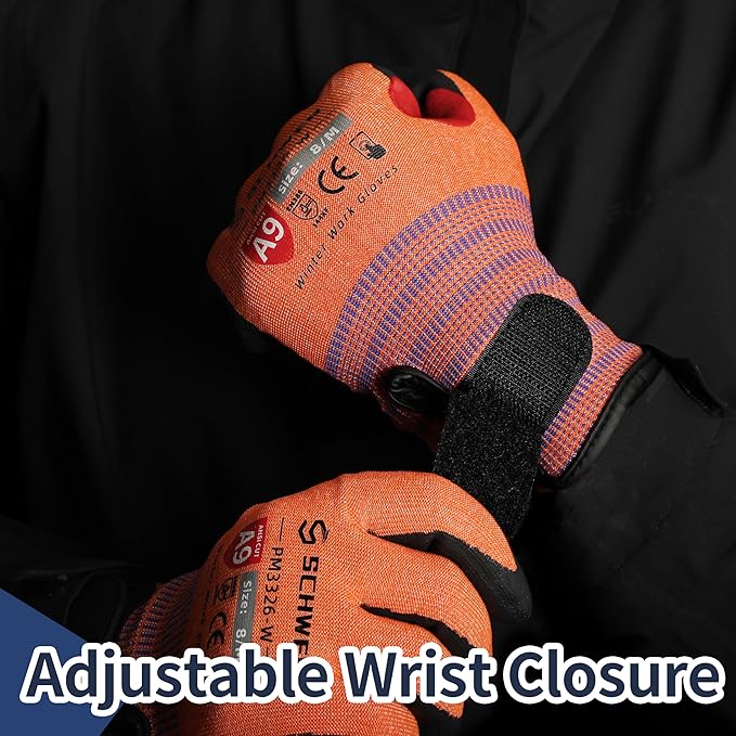 Schwer FreezeGuard-X Winter Work Gloves for Men and Women, ANSI A9 Cut Resistant Gloves for Extreme Protection, Freezer Glove With Super Grip, Non PFAS, Thermal Insulated, PM3326-W (L,2 Pairs)