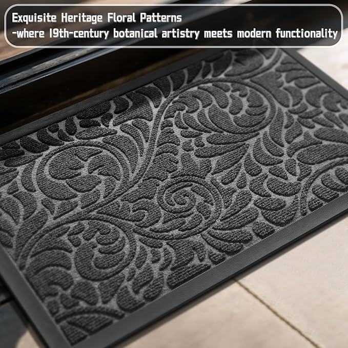 Yimobra Front Door Mat Outside Entrance 29.5x17, Waterproof Sturdy Retro Outdoor Mat, Heavy Duty Non-Slip Doormat for Garage Patio Entryway Indoor, Easy Clean, Grey